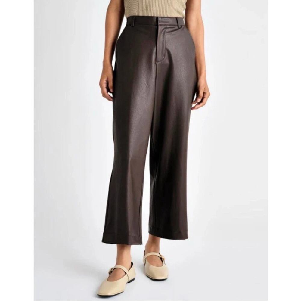Splendid Faux Leather Pants Womens Size 12 Brown Wide Leg High Rise NWT